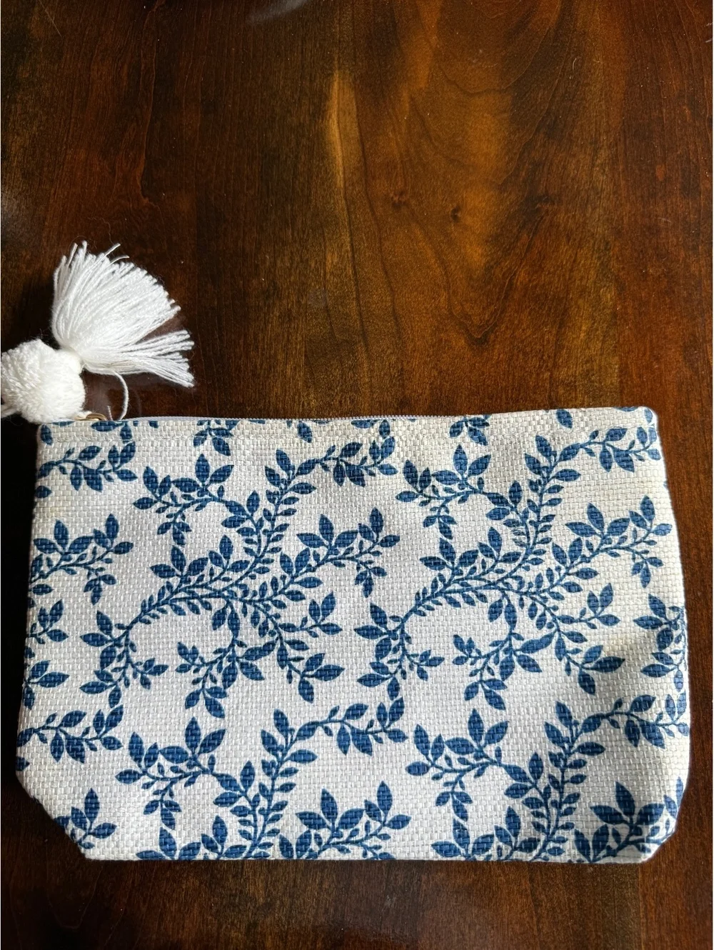 Shiraleah Chicago Bride Cosmetic Bag with Blue Leaf Print and Tassel